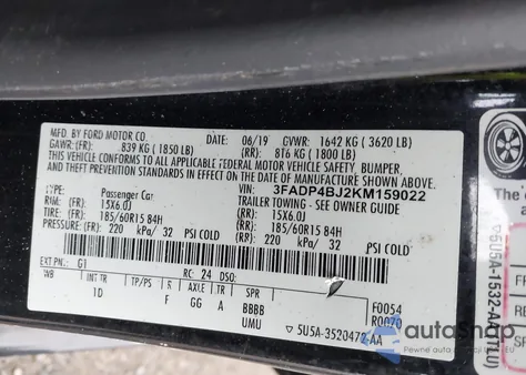 2019 Ford Fiesta Se z USA, uszkodzony, nr VIN 3FADP4BJ2KM159022